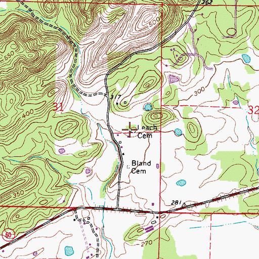Topographic Map of Leach Cemetery, AR