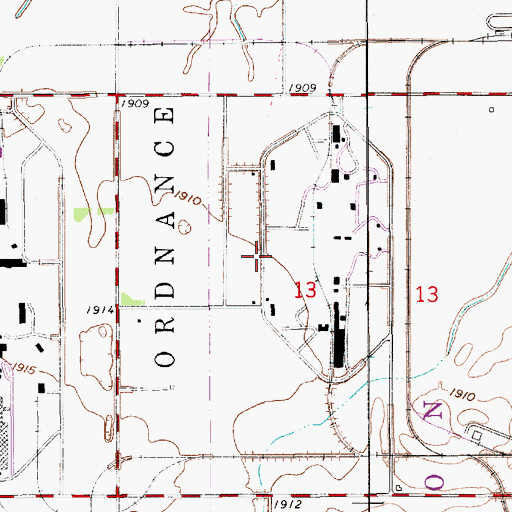 Topographic Map of Cornhusker Ordnance Plant, NE