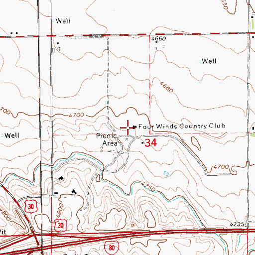 Topographic Map of Four Winds Country Club, NE