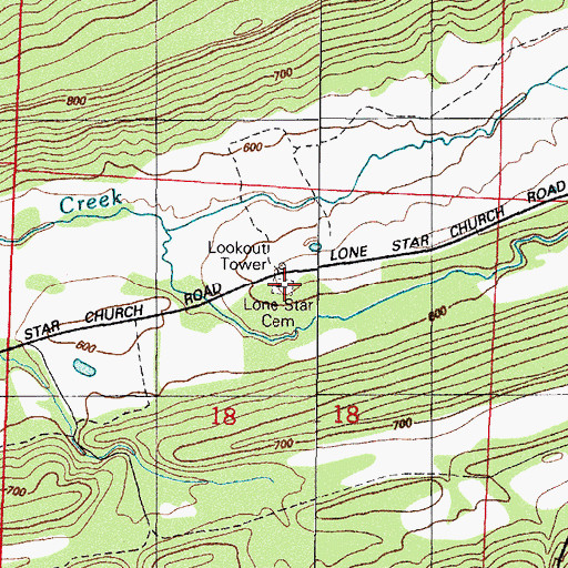 Topographic Map of Lone Star Cemetery, AR
