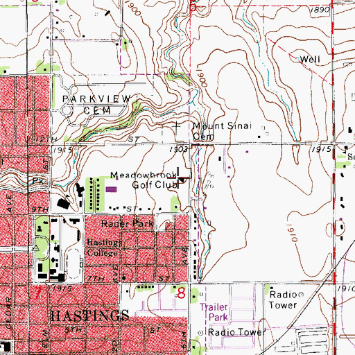 Topographic Map of Meadowbrook Golf Club, NE