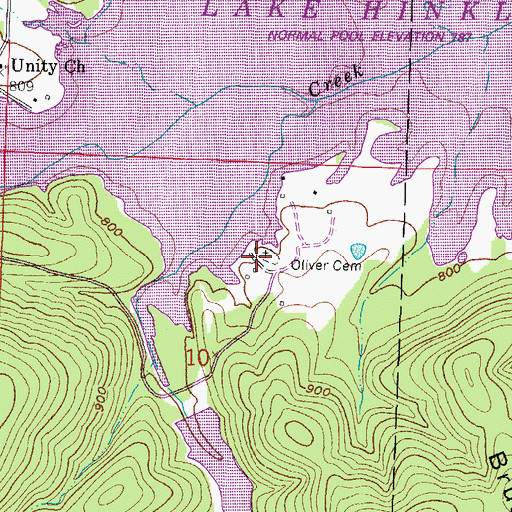 Topographic Map of Oliver Cemetery, AR