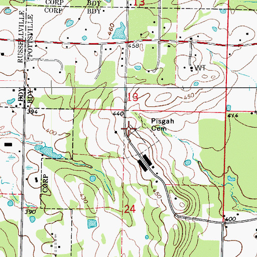 Topographic Map of Pisgah Cemetery, AR