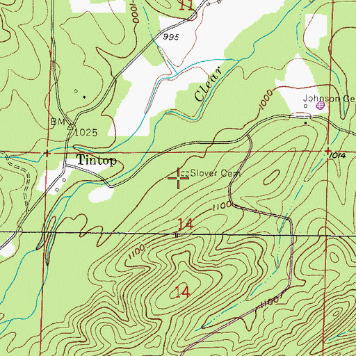 Topographic Map of Slover Cemetery, AR