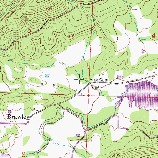 Topographic Map of Vise Cemetery, AR