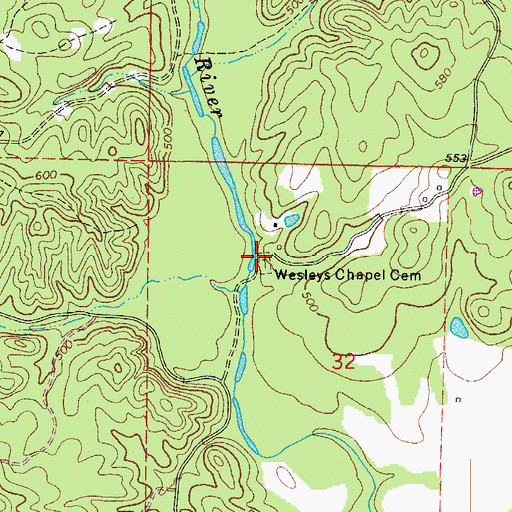 Topographic Map of Wesleys Chapel Cemetery, AR