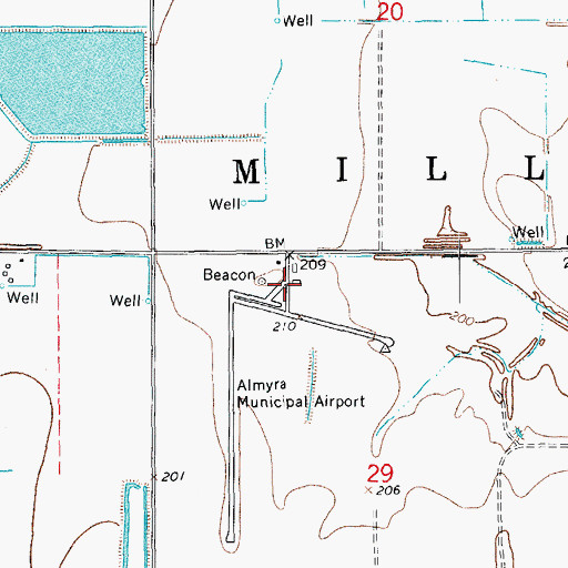 Topographic Map of Almyra Municipal Airport, AR