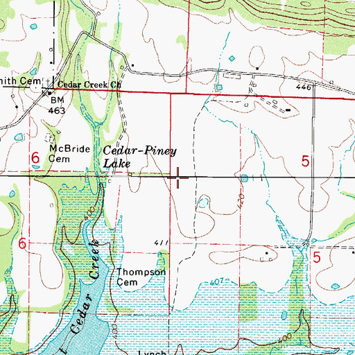 Topographic Map of Cedar Creek Ranch Airport, AR