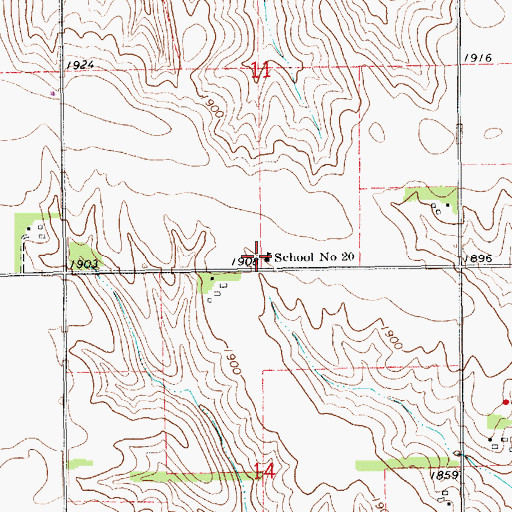 Topographic Map of Leader Public School, NE