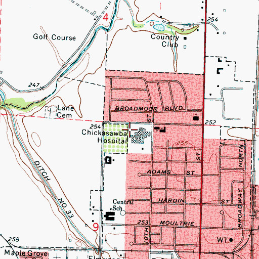 Topographic Map of Mississippi County Hospital Heliport, AR