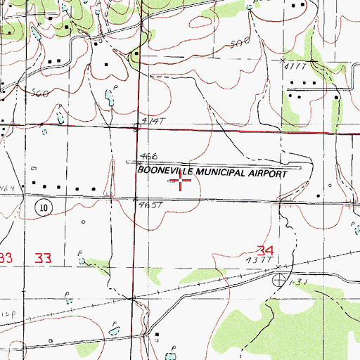 Topographic Map of Booneville Municipal Airport, AR