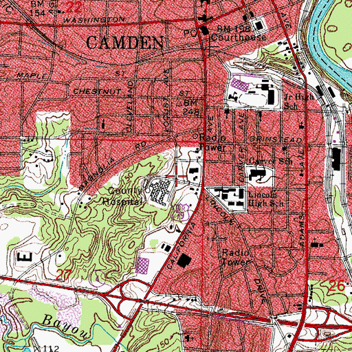Topographic Map of Ouachita County Hospital Heliport, AR