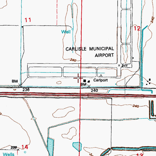 Topographic Map of Carlisle Municipal Airport, AR