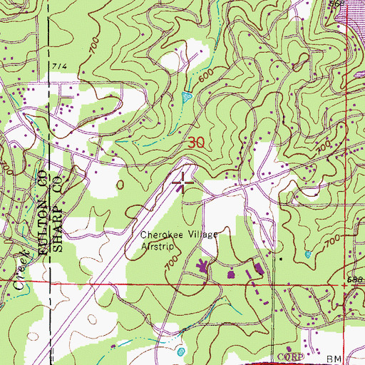 Topographic Map of Cherokee Village Heliport, AR