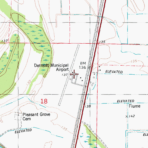 Topographic Map of Dermott Municipal Airport, AR