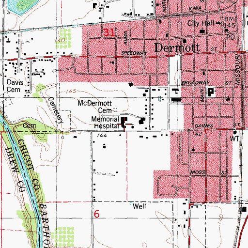 Topographic Map of Dermott Hospital Heliport, AR