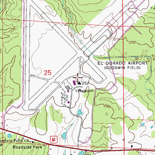 Topographic Map of South Arkansas Regional Airport at Goodwin Field, AR