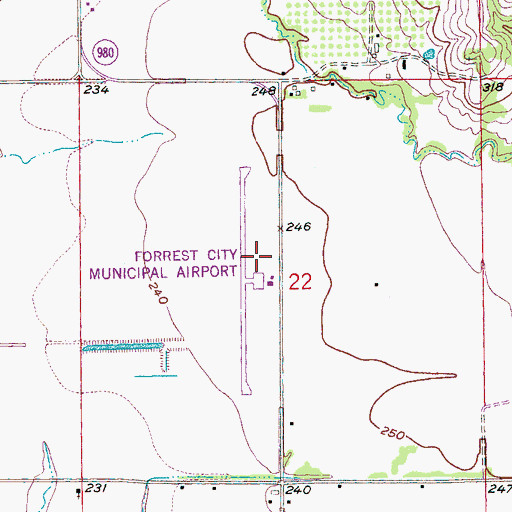 Topographic Map of Forrest City Municipal Airport, AR