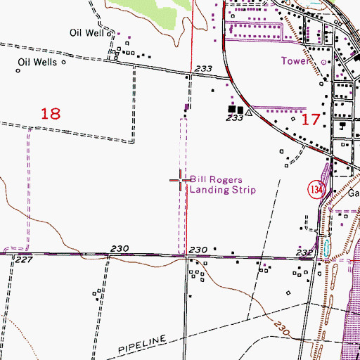 Topographic Map of Bill Rogers Airport (historical), AR