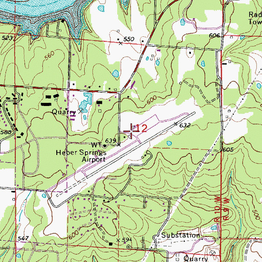 Topographic Map of Heber Springs Municipal Airport, AR