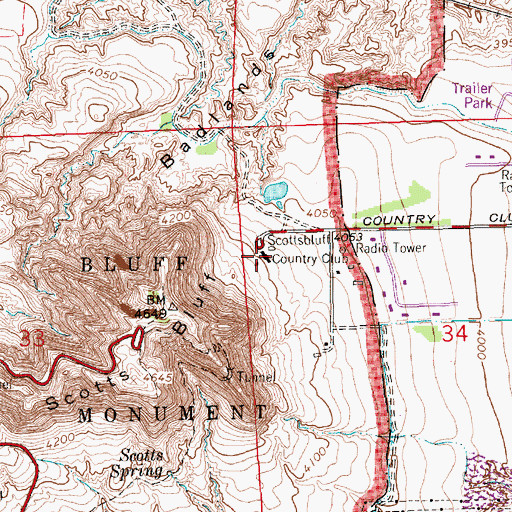 Topographic Map of Scottsbluff Country Club, NE