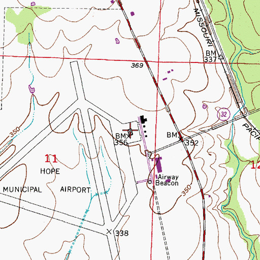 Topographic Map of Hope Municipal Airport, AR