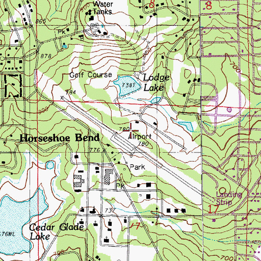 Topographic Map of Horseshoe Bend Airport, AR