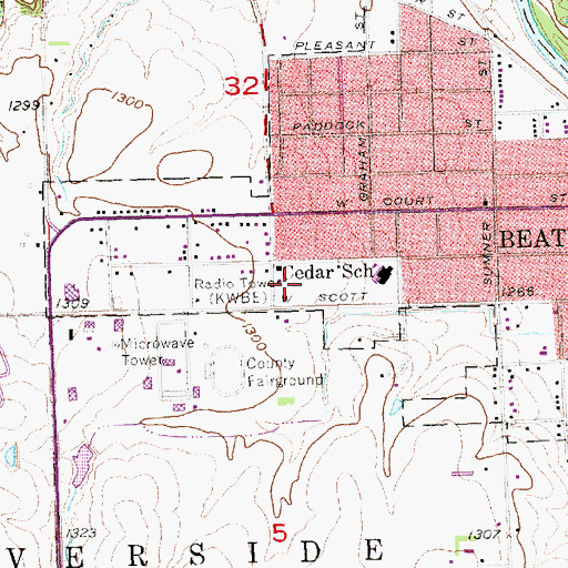 Topographic Map of KWBE-AM (Beatrice), NE