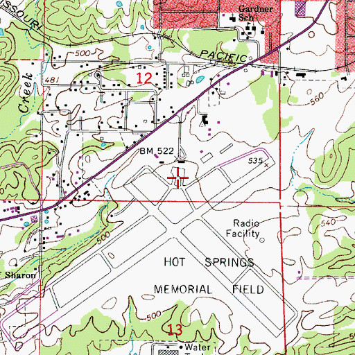 Topographic Map of Memorial Field, AR