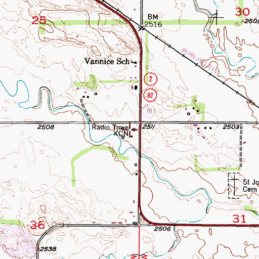 Topographic Map of KCNI-AM (Broken Bow), NE