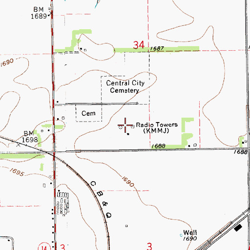 Topographic Map of KMMJ-AM (Grand Island), NE