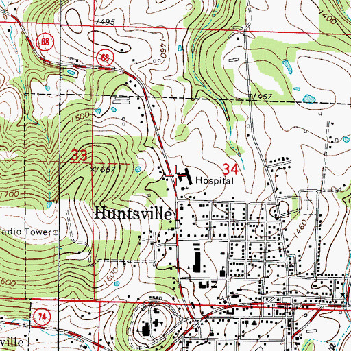 Topographic Map of Huntsville Memorial Hospital Heliport, AR
