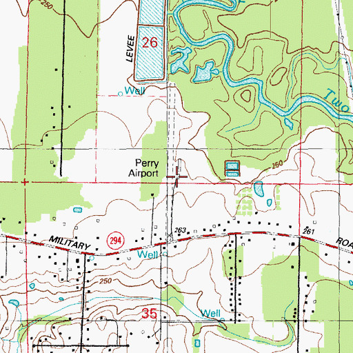 Topographic Map of Perrys Airport, AR