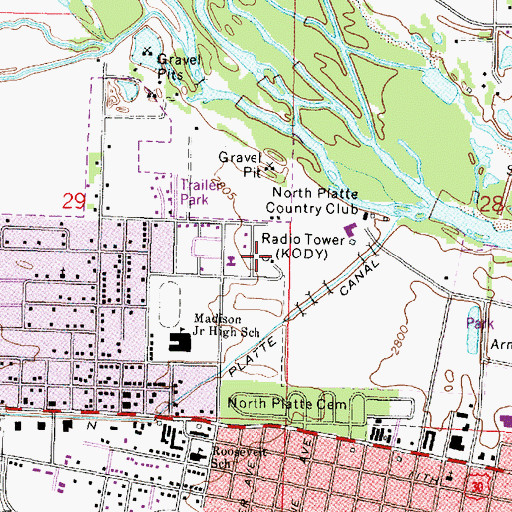 Topographic Map of KJLT-FM (North Platte), NE