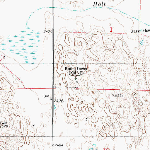 Topographic Map of KMNE-TV (Bassett), NE