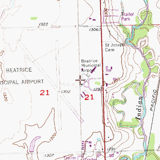Topographic Map of Beatrice Municipal Airport, NE