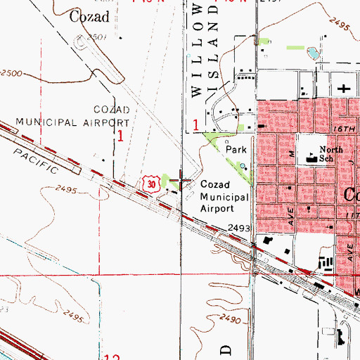 Topographic Map of Cozad Municipal Airport, NE