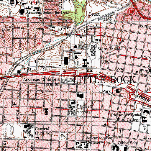 Topographic Map of Arkansas Childrens Hospital Heliport, AR