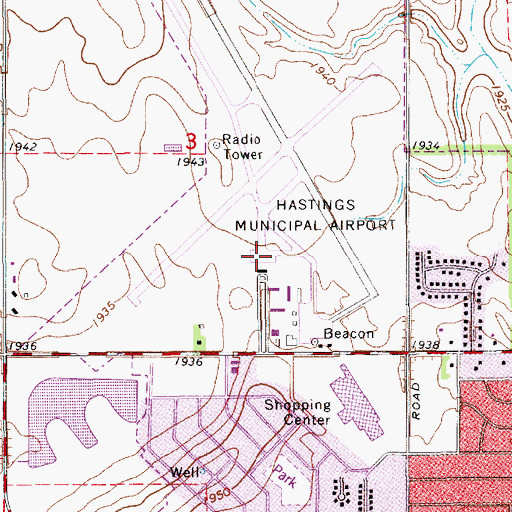 Topographic Map of Hastings Municipal Airport, NE