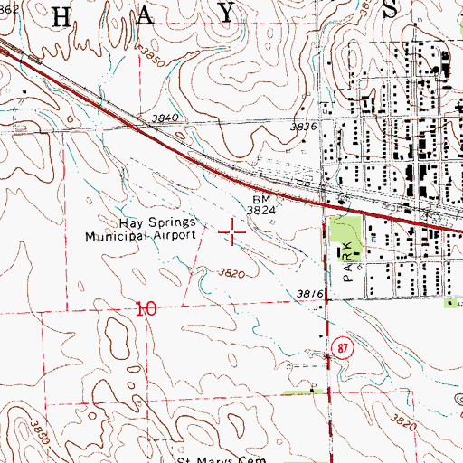 Topographic Map of Hay Springs Municipal Airport, NE