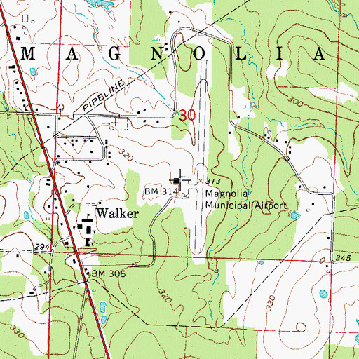 Topographic Map of Magnolia Municipal Airport, AR