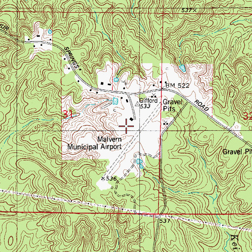 Topographic Map of Malvern Municipal Airport, AR