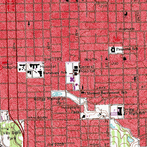 Topographic Map of Lincoln General Hospital Heliport, NE