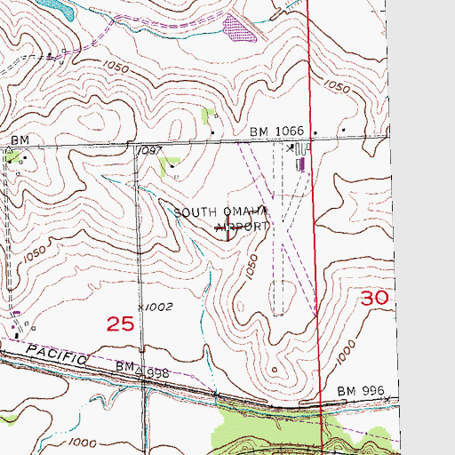 Topographic Map of South Omaha Airport (historical), NE