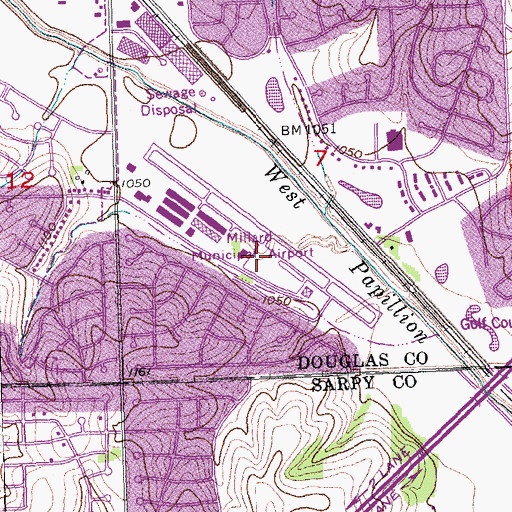 Topographic Map of Millard Airport, NE