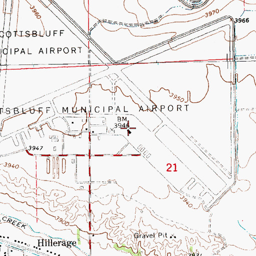 Topographic Map of Western Nebraska Regional Airport/William B Heilig Field, NE