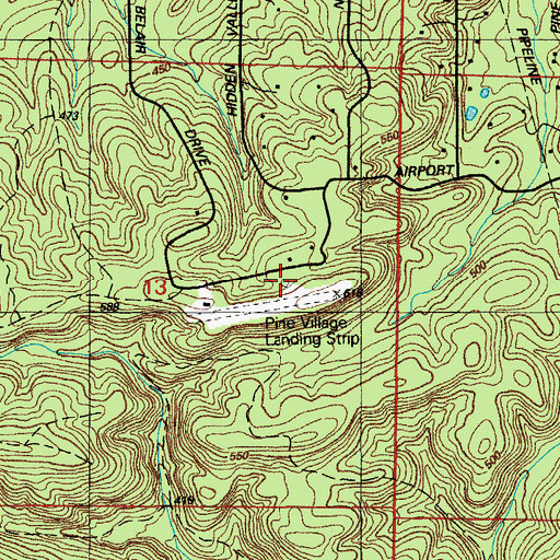 Topographic Map of Pine Village Airport, AR
