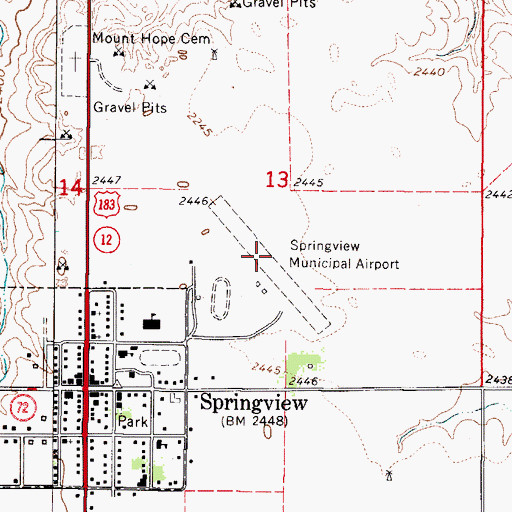 Topographic Map of Springview Municipal Airport (historical), NE