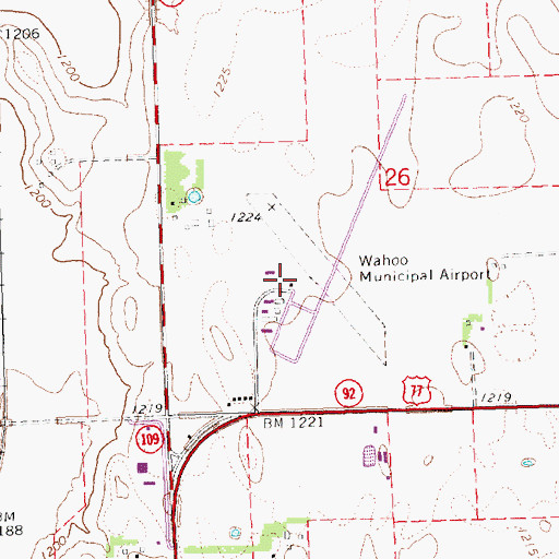Topographic Map of Wahoo Municipal Airport, NE