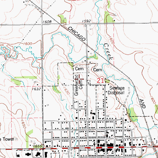 Topographic Map of Greenwood Cemetery, NE